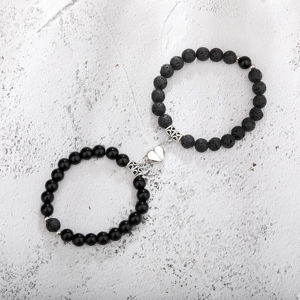Flag Village One Pair Magnetic Couple Bracelet For Women Lover Heart Distance Paired Pendant Natural Stone Bracelets Valentine's Day Gifts Men Jewelry