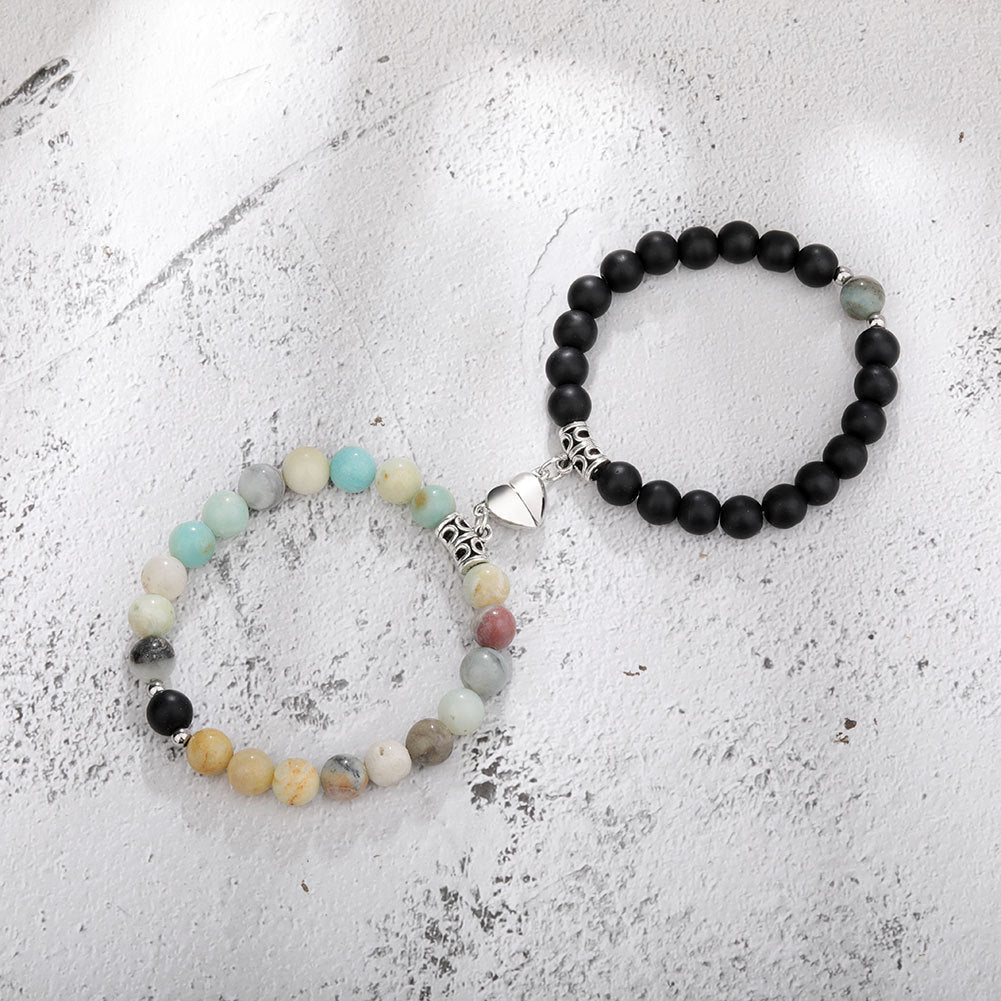 Flag Village One Pair Magnetic Couple Bracelet For Women Lover Heart Distance Paired Pendant Natural Stone Bracelets Valentine's Day Gifts Men Jewelry