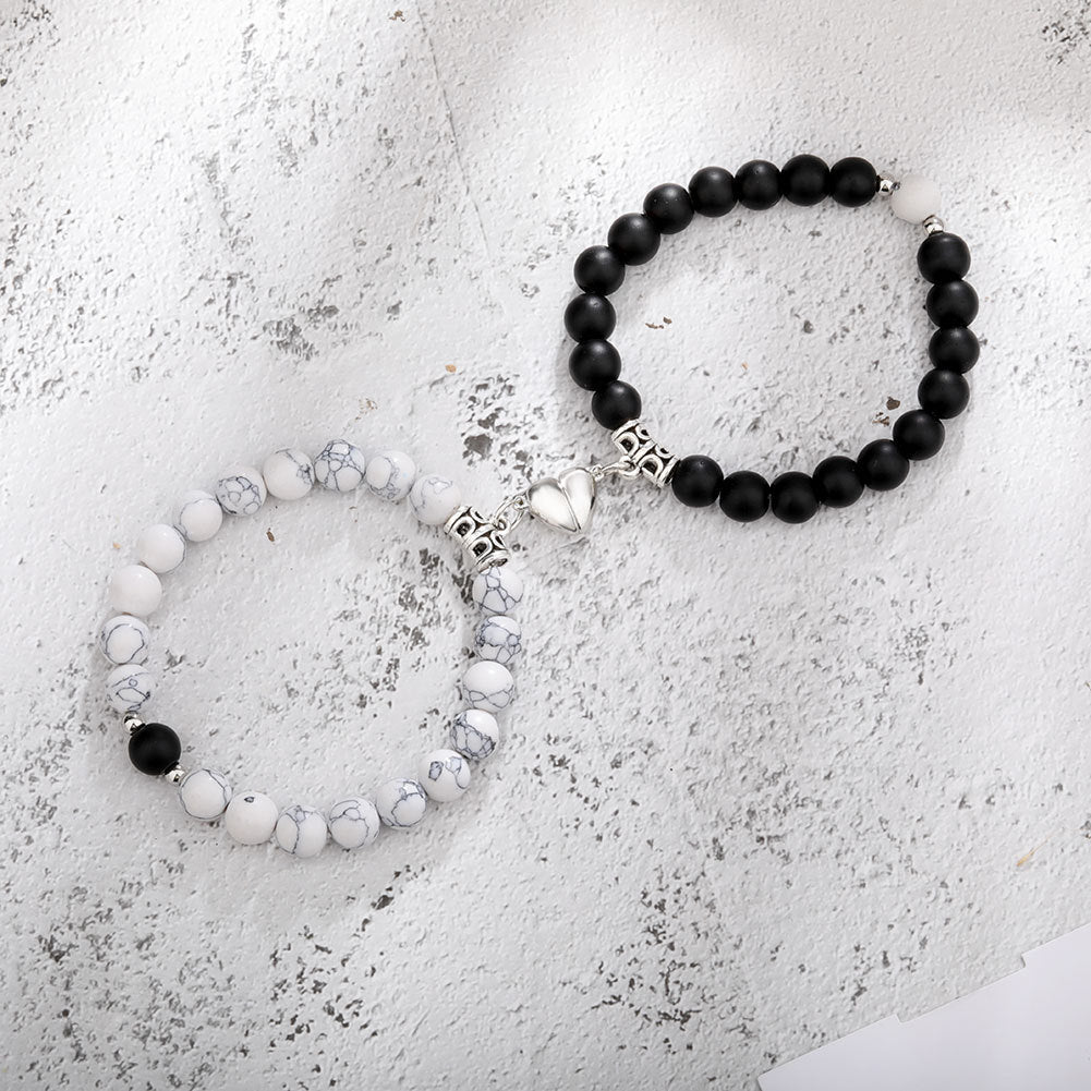 Flag Village One Pair Magnetic Couple Bracelet For Women Lover Heart Distance Paired Pendant Natural Stone Bracelets Valentine's Day Gifts Men Jewelry