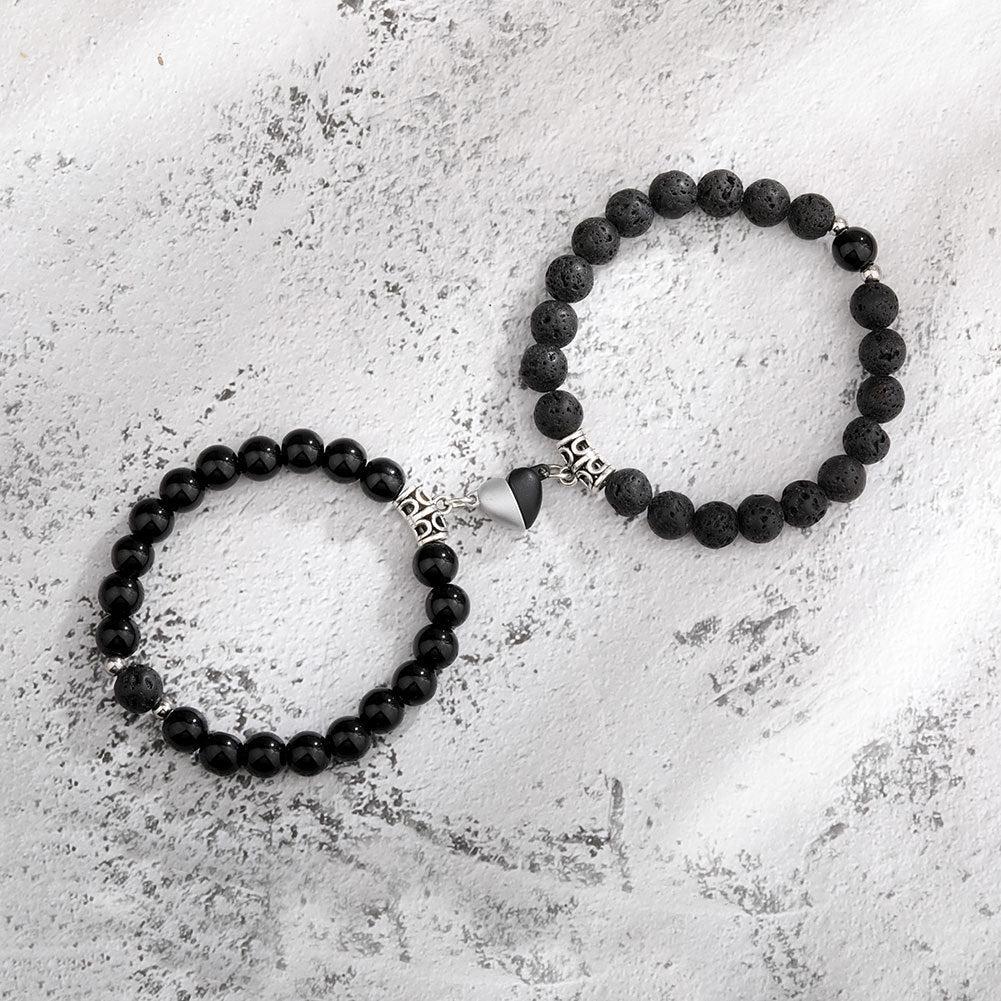Flag Village One Pair Magnetic Couple Bracelet For Women Lover Heart Distance Paired Pendant Natural Stone Bracelets Valentine's Day Gifts Men Jewelry