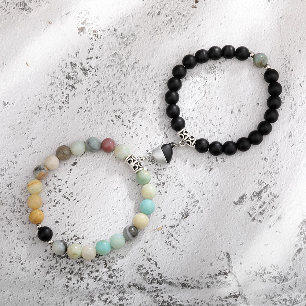 Flag Village One Pair Magnetic Couple Bracelet For Women Lover Heart Distance Paired Pendant Natural Stone Bracelets Valentine's Day Gifts Men Jewelry
