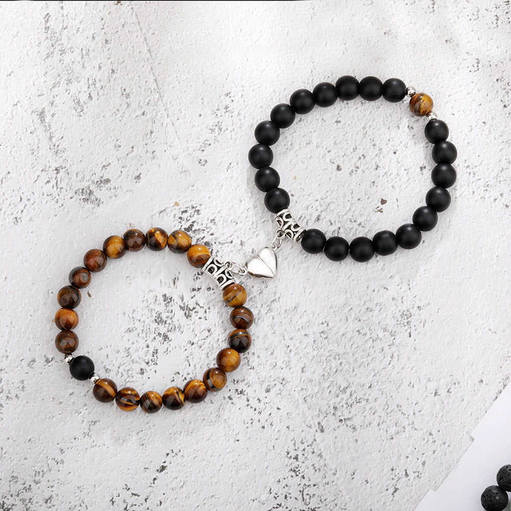 Flag Village One Pair Magnetic Couple Bracelet For Women Lover Heart Distance Paired Pendant Natural Stone Bracelets Valentine's Day Gifts Men Jewelry
