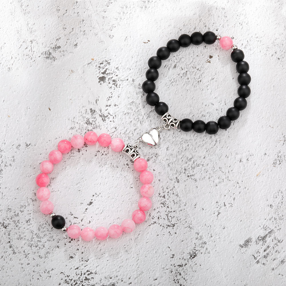 Flag Village One Pair Magnetic Couple Bracelet For Women Lover Heart Distance Paired Pendant Natural Stone Bracelets Valentine's Day Gifts Men Jewelry