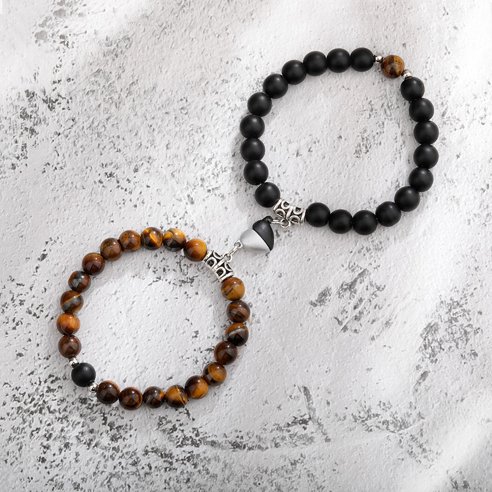 Flag Village One Pair Magnetic Couple Bracelet For Women Lover Heart Distance Paired Pendant Natural Stone Bracelets Valentine's Day Gifts Men Jewelry