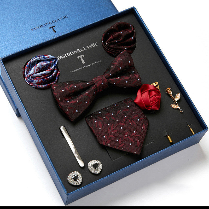 Flag Village New Men's Gift Box Tie Fashion Business Striped Necktie Square Scarf Combination Set Gift Box Gift