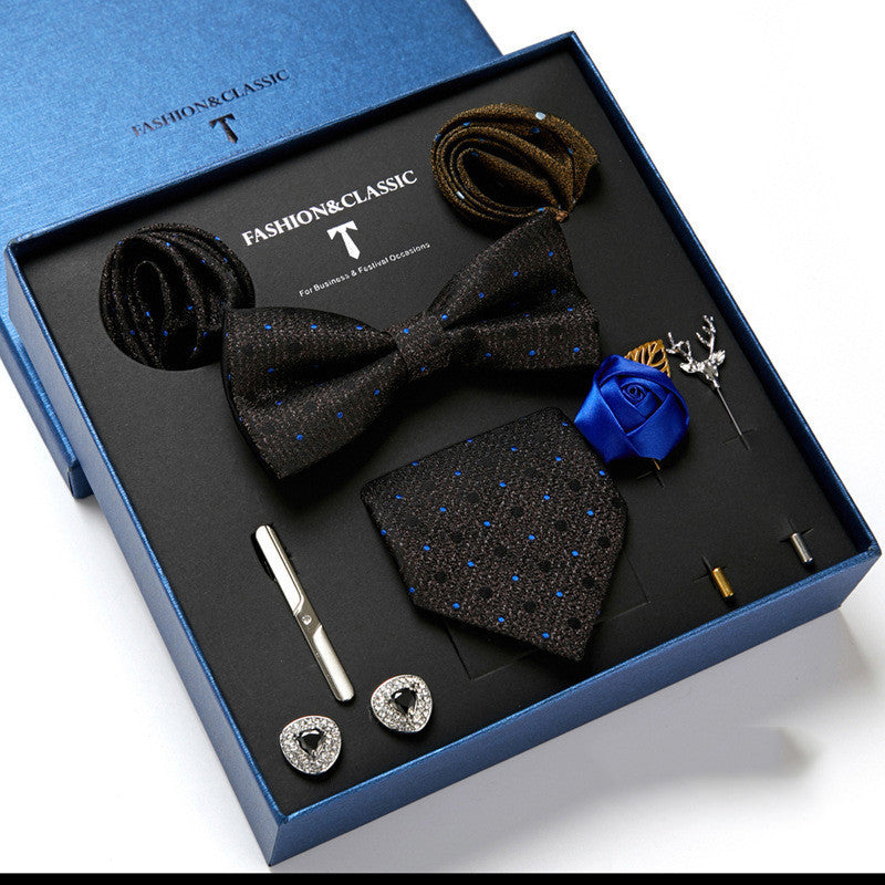 Flag Village New Men's Gift Box Tie Fashion Business Striped Necktie Square Scarf Combination Set Gift Box Gift