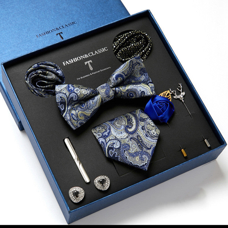 Flag Village New Men's Gift Box Tie Fashion Business Striped Necktie Square Scarf Combination Set Gift Box Gift