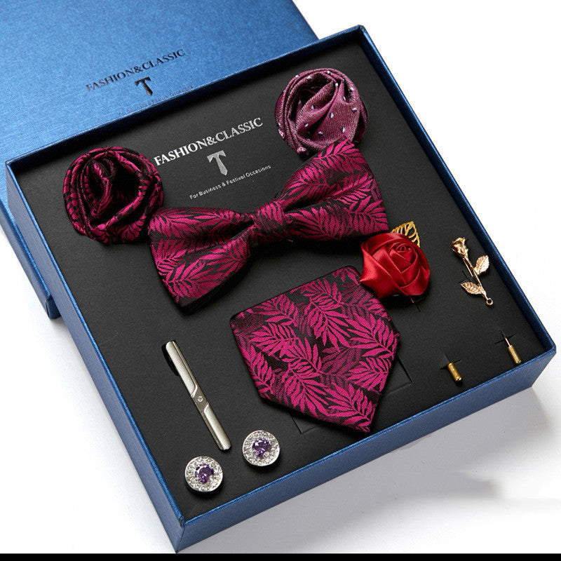 Flag Village New Men's Gift Box Tie Fashion Business Striped Necktie Square Scarf Combination Set Gift Box Gift