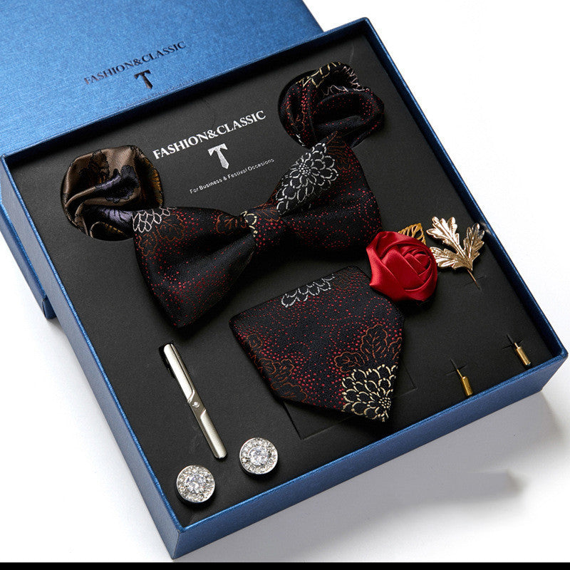 Flag Village New Men's Gift Box Tie Fashion Business Striped Necktie Square Scarf Combination Set Gift Box Gift
