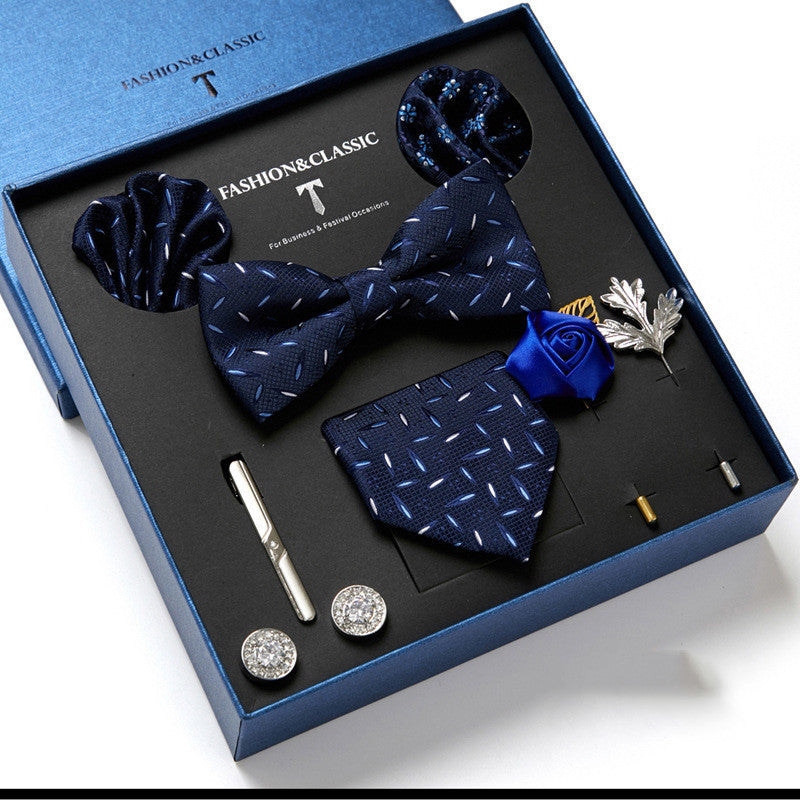 Flag Village New Men's Gift Box Tie Fashion Business Striped Necktie Square Scarf Combination Set Gift Box Gift