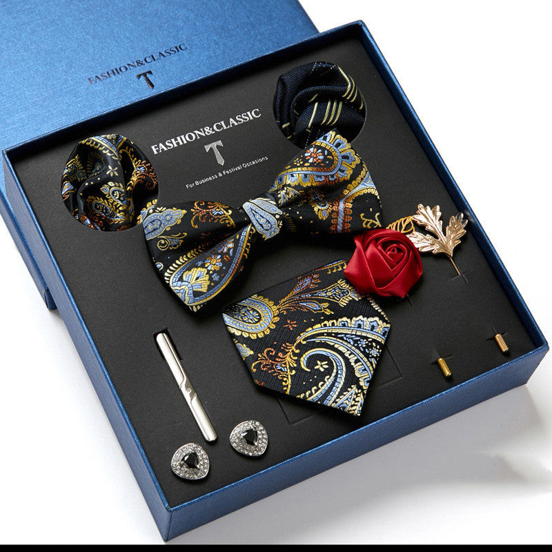 Flag Village New Men's Gift Box Tie Fashion Business Striped Necktie Square Scarf Combination Set Gift Box Gift