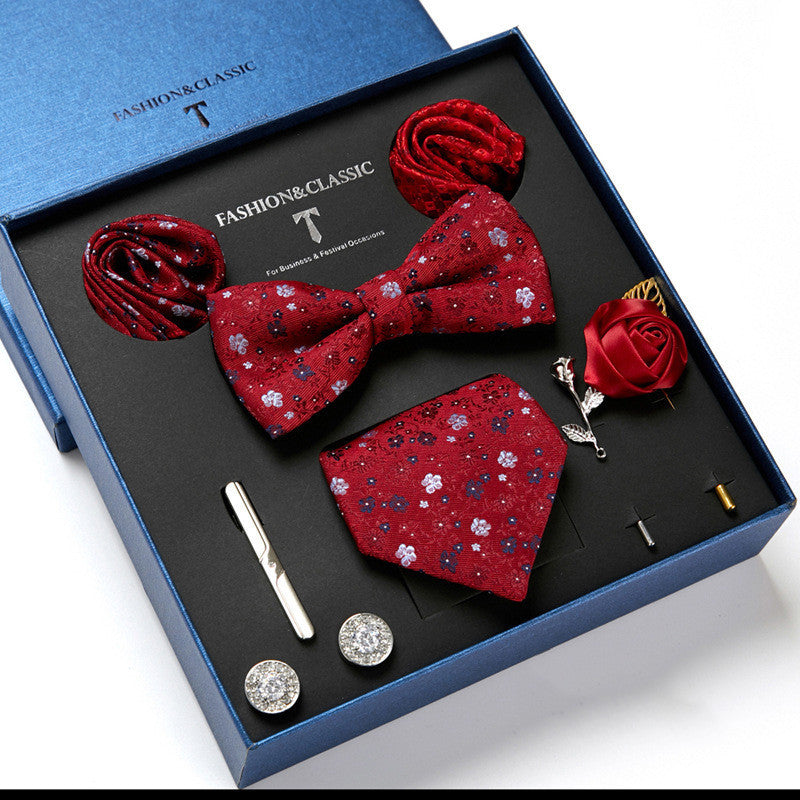 Flag Village New Men's Gift Box Tie Fashion Business Striped Necktie Square Scarf Combination Set Gift Box Gift