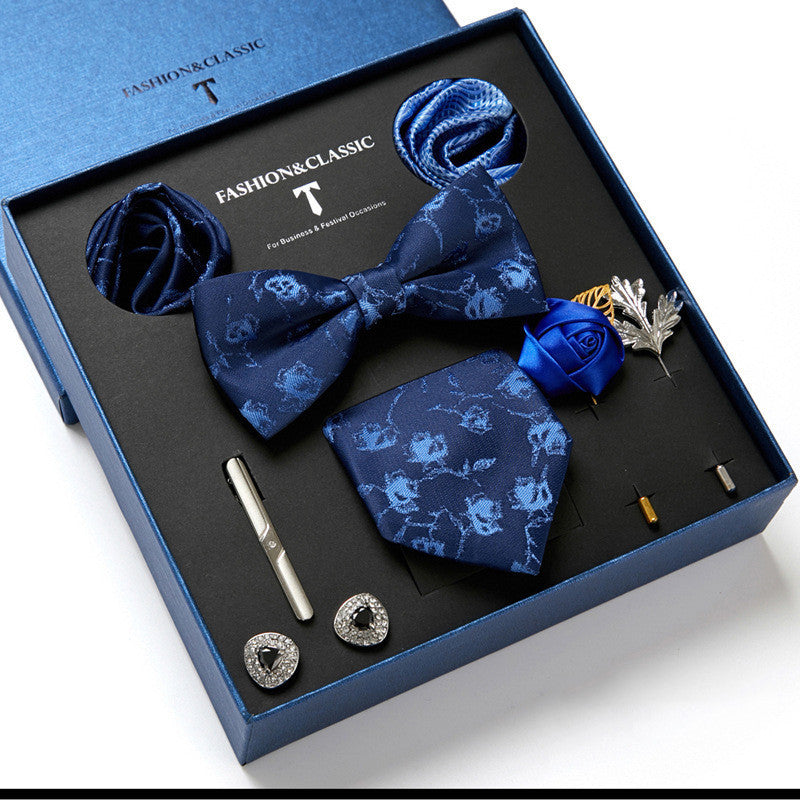 Flag Village New Men's Gift Box Tie Fashion Business Striped Necktie Square Scarf Combination Set Gift Box Gift