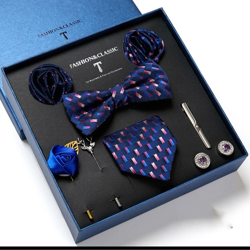Flag Village New Men's Gift Box Tie Fashion Business Striped Necktie Square Scarf Combination Set Gift Box Gift