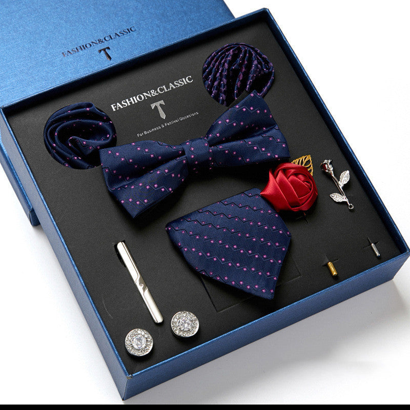 Flag Village New Men's Gift Box Tie Fashion Business Striped Necktie Square Scarf Combination Set Gift Box Gift
