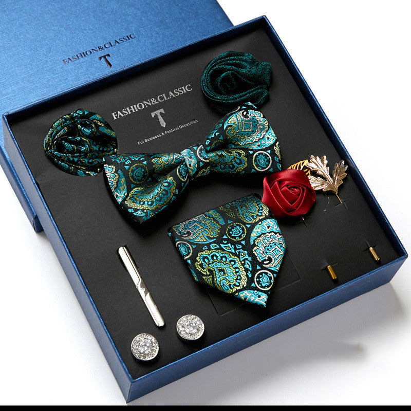 Flag Village New Men's Gift Box Tie Fashion Business Striped Necktie Square Scarf Combination Set Gift Box Gift