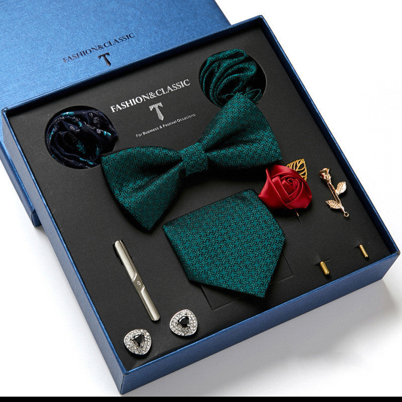 Flag Village New Men's Gift Box Tie Fashion Business Striped Necktie Square Scarf Combination Set Gift Box Gift