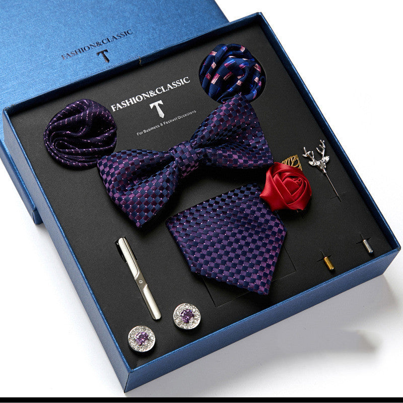 Flag Village New Men's Gift Box Tie Fashion Business Striped Necktie Square Scarf Combination Set Gift Box Gift
