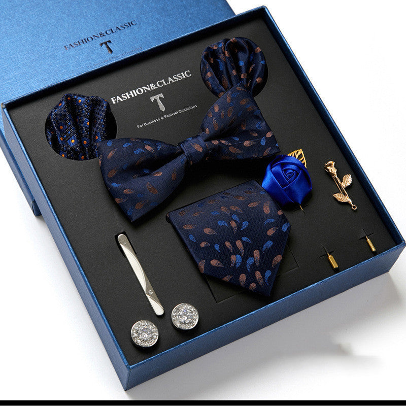Flag Village New Men's Gift Box Tie Fashion Business Striped Necktie Square Scarf Combination Set Gift Box Gift