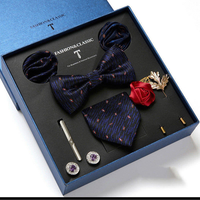 Flag Village New Men's Gift Box Tie Fashion Business Striped Necktie Square Scarf Combination Set Gift Box Gift
