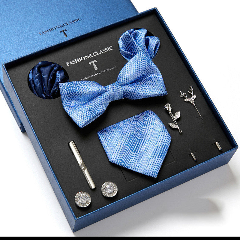 Flag Village New Men's Gift Box Tie Fashion Business Striped Necktie Square Scarf Combination Set Gift Box Gift