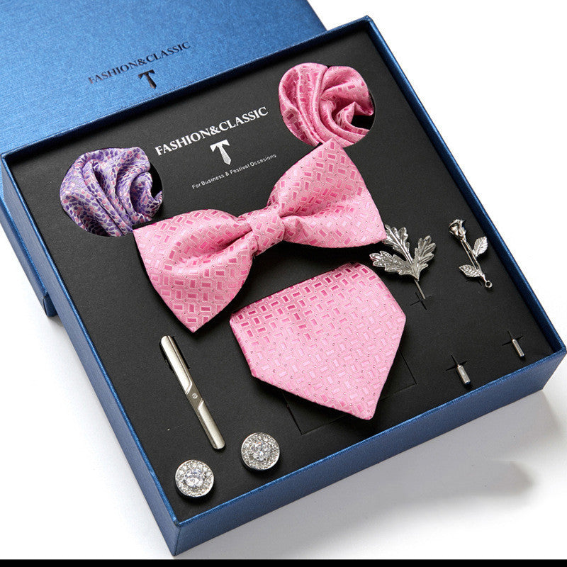 Flag Village New Men's Gift Box Tie Fashion Business Striped Necktie Square Scarf Combination Set Gift Box Gift