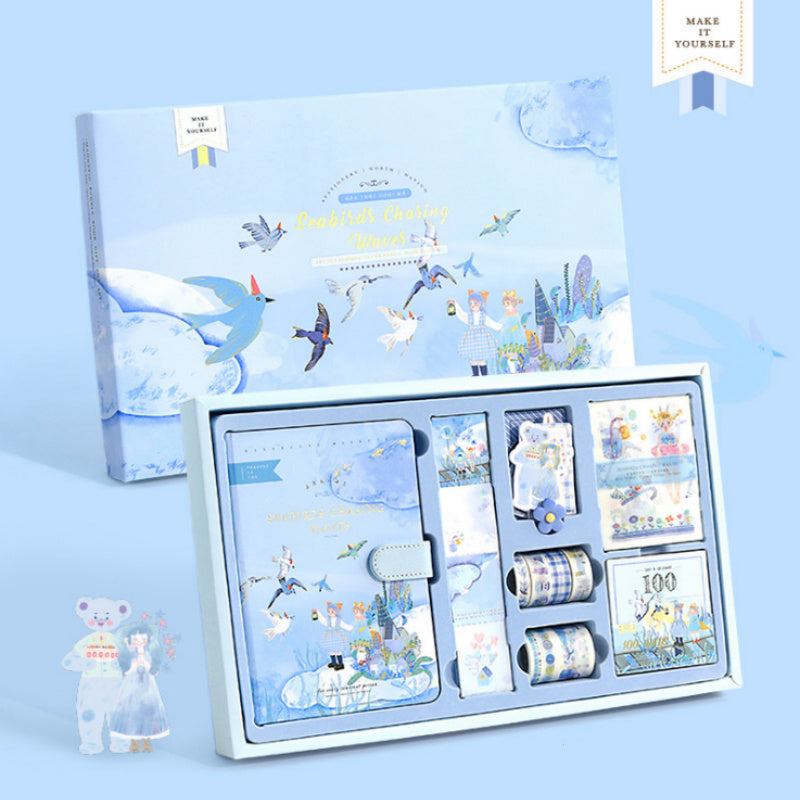 Flag Village Fairy Tale Notebook With Stickers Tape Hand Book Set Gift Box Purple