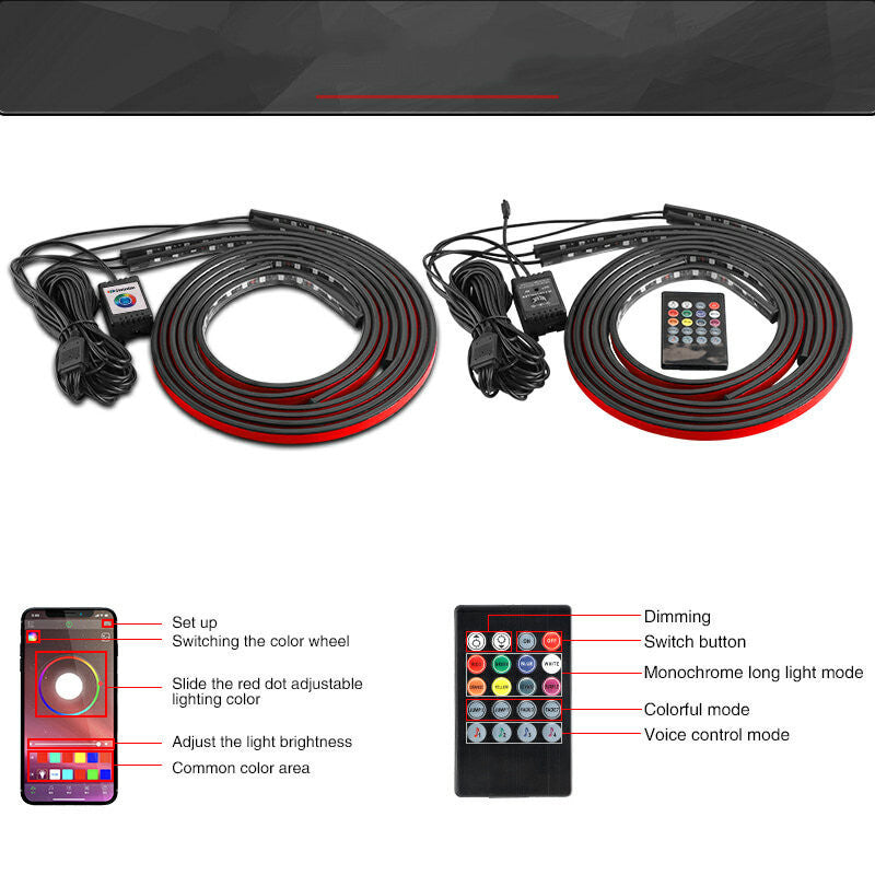 Flag Village Auto Tools Car Remote Control Chassis Light Voice Control APP Colorful Decorative Light Bar