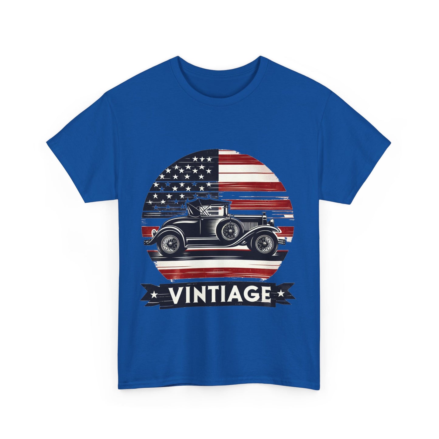 Flag Village USA Vintage Car Flag T-SHIRT Heavy Cotton Tee USA0003
