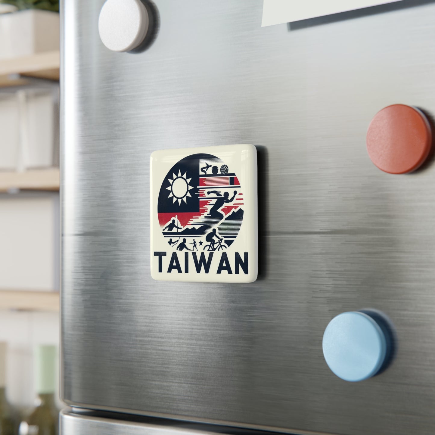 Flag Village Taiwan Flag Sporting Porcelain Magnet, Square TWN0005