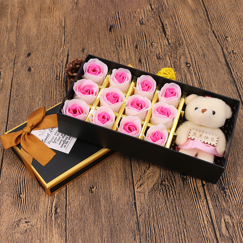 Flag Village Valentine's Day Gift Box Soap Flower Tanabata Festival Creative Gift Eternal Flower 12 Bear Rose Soap Flower