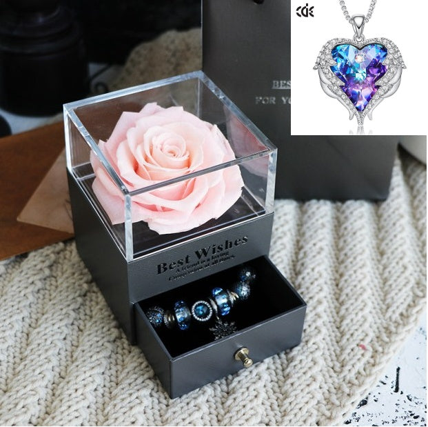 Flag Village Valentines Day Gift Women Rose Jewelry Box Dried Flower Real Flowers Eternal Roses In Box