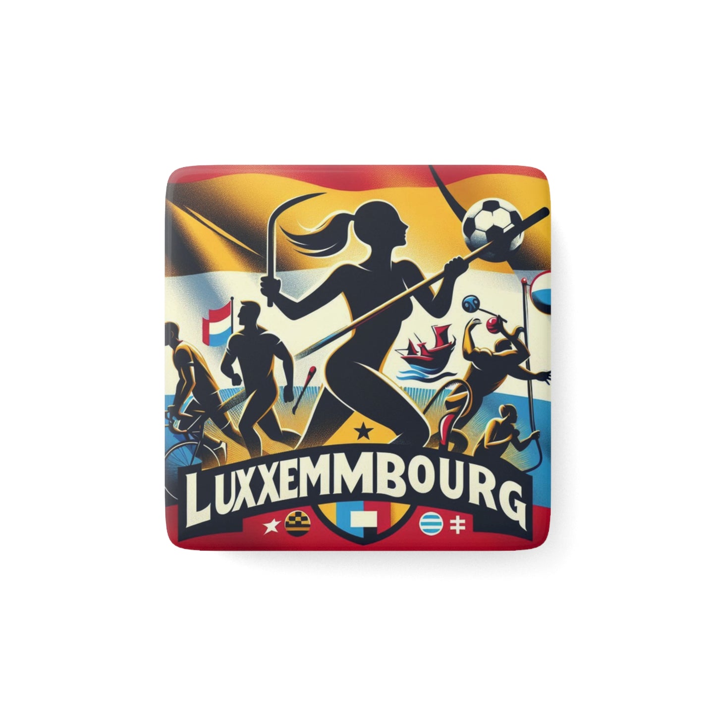 Flag Village Luxembourg Flag Sporting Porcelain Magnet, Square LUX0005