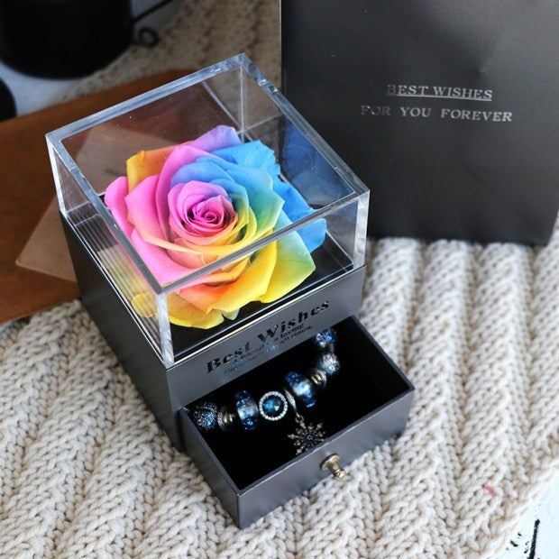 Flag Village Eternal Flower Rose Jewelry Box for Birthday Presents Valentines Day Wedding Gift