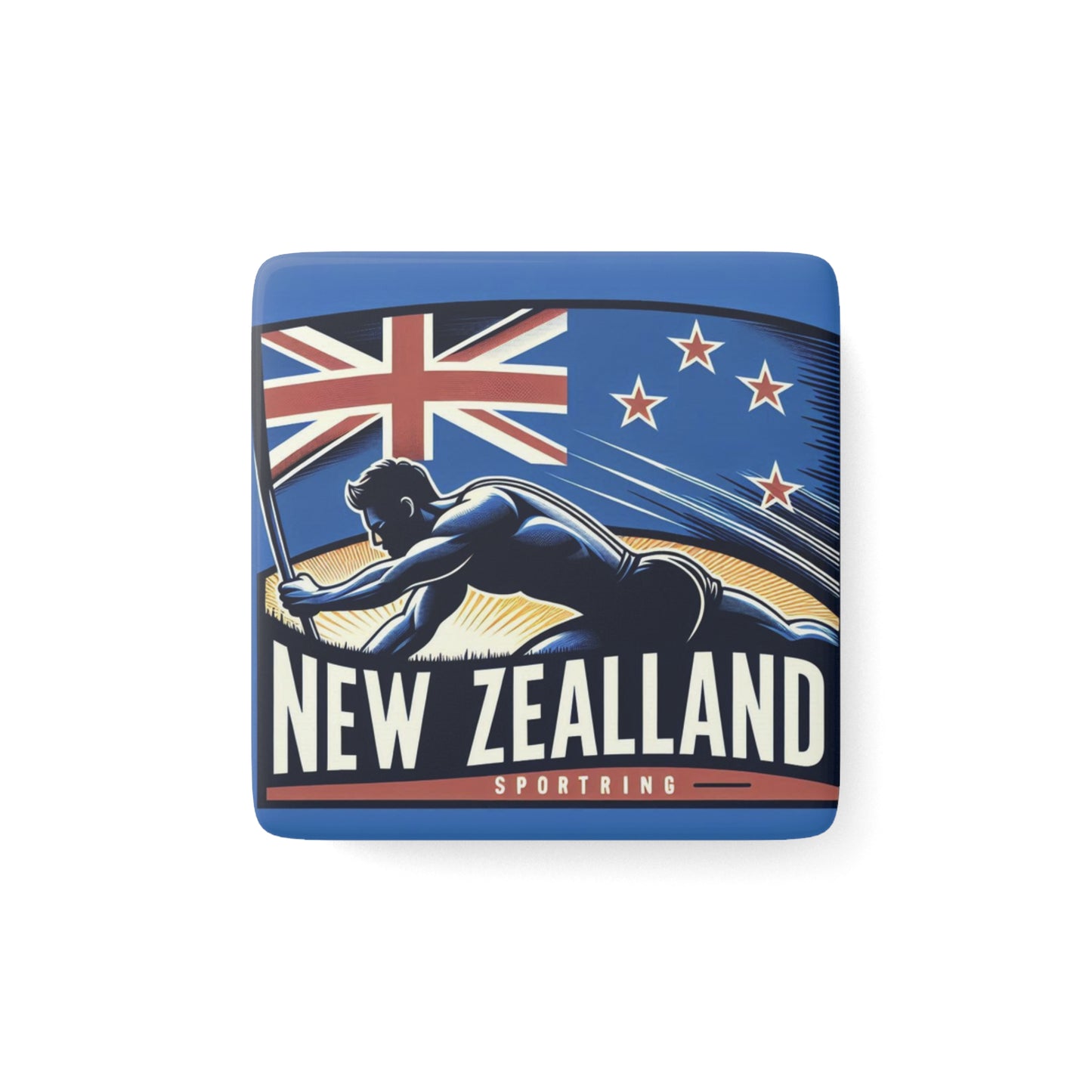 Flag Village New Zealand Flag Sporting Porcelain Magnet, Square NZL0005