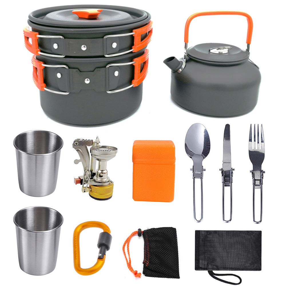 Flag Village Camping Cookware Kit Outdoor Cooking Set Aluminum Equipment Outdoor Pot Travel Tableware Kitchen Hiking Picnic BBQ