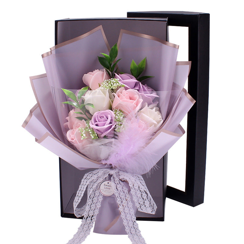 Flag Village Artificial Soap Rose Bouquet Fake Flower Gift Box Tanabata Valentine's Day Gift