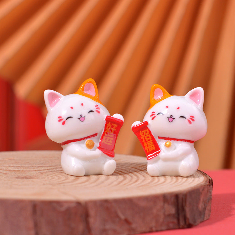 Flag Village Micro Landscape Ornaments Cute Lucky Cat Resin Crafts Car Center Console Decoration Home Decoration Gifts