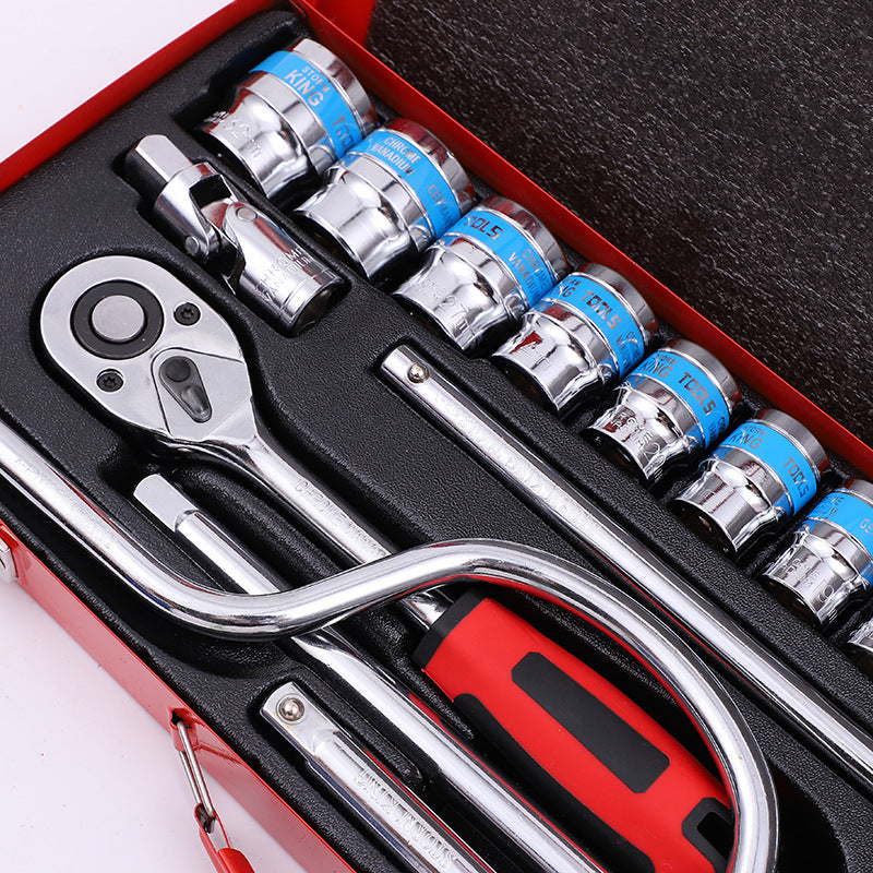 Flag Village Auto Tools 24-piece Curved Bow Car Repair Wrench Combination Suit Mechanical Household Sleeve Hardware Kits Suit