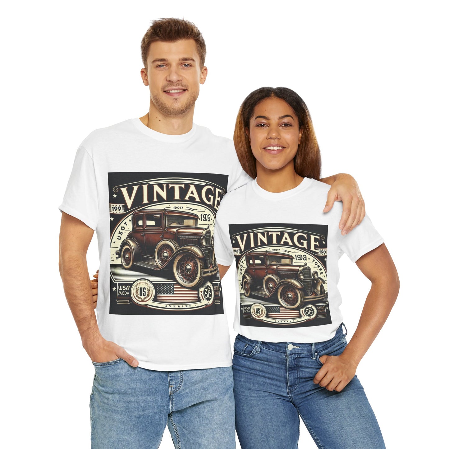 Flag Village USA Vintage Car Flag T-SHIRT Heavy Cotton Tee USA0014