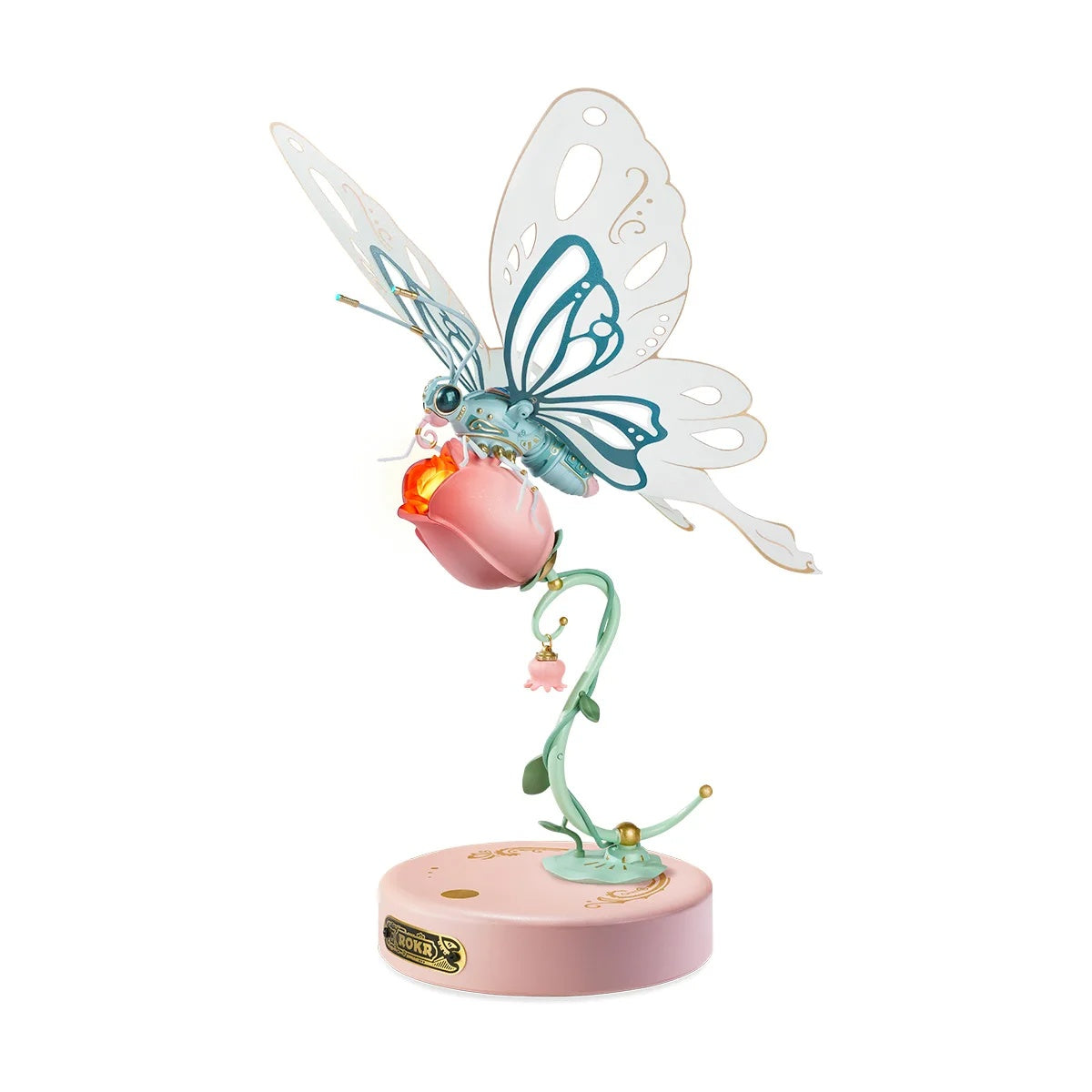 Flag Village Robotime ROKR Butterfly DIY Mechanical 3D Puzzle Toys For Gifts Bionic Butterfly Wings Golden Lighting Rose Exquisite Texture