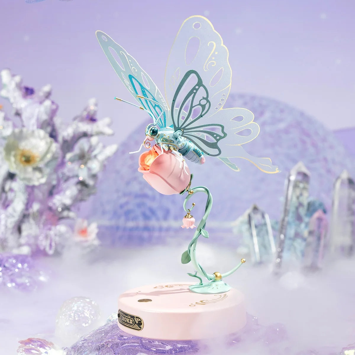 Flag Village Robotime ROKR Butterfly DIY Mechanical 3D Puzzle Toys For Gifts Bionic Butterfly Wings Golden Lighting Rose Exquisite Texture