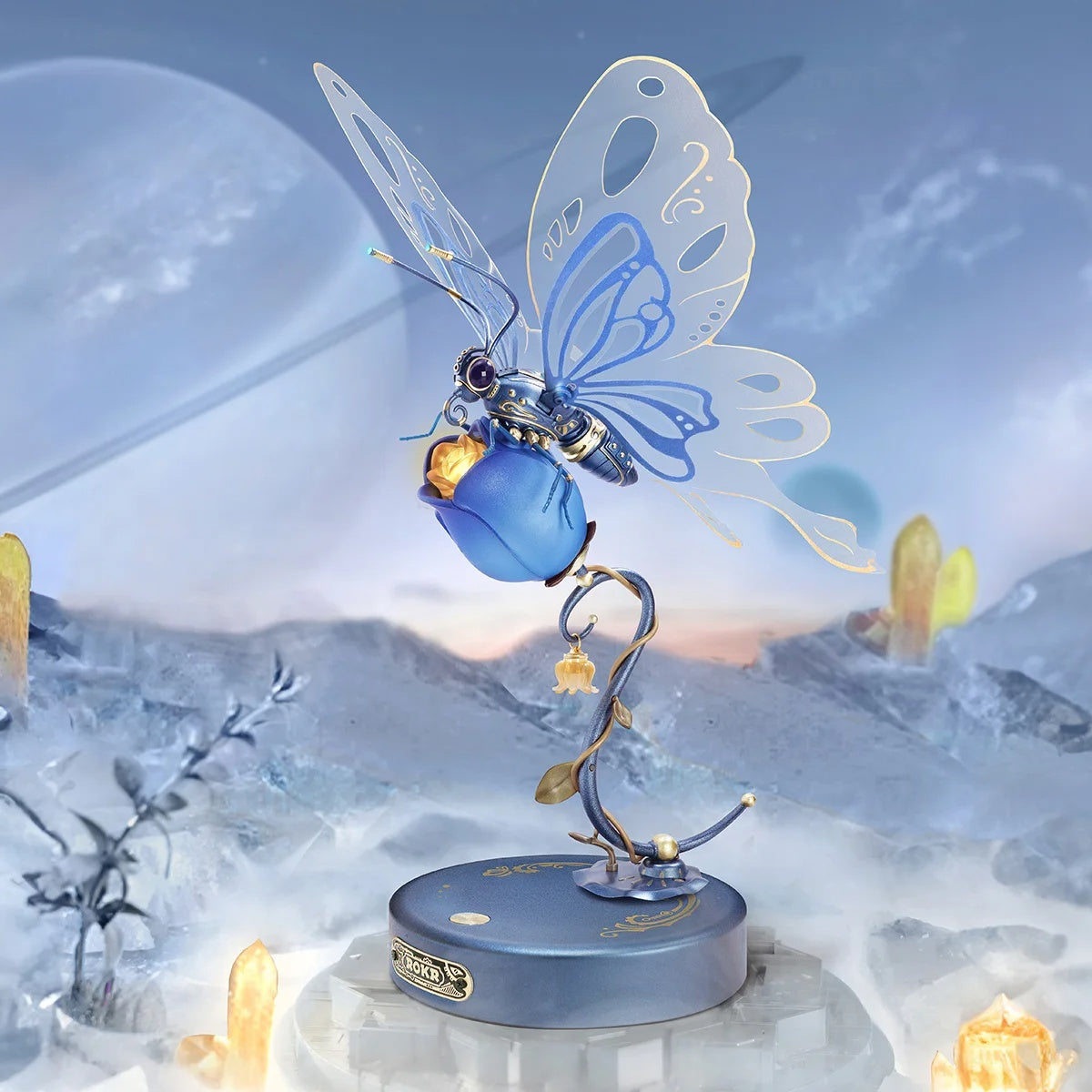 Flag Village Robotime ROKR Butterfly DIY Mechanical 3D Puzzle Toys For Gifts Bionic Butterfly Wings Golden Lighting Rose Exquisite Texture