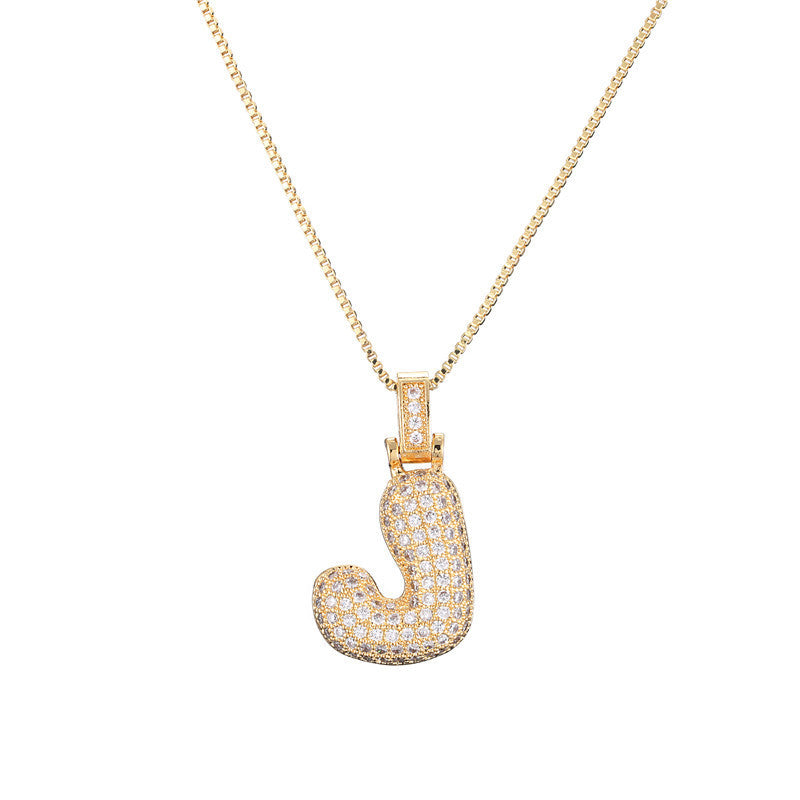 Flag Village Clavicle Chain Copper Micro Inlaid Zircon 26 Letter Pendant Necklace For Women's Birthday Jewelry Gifts