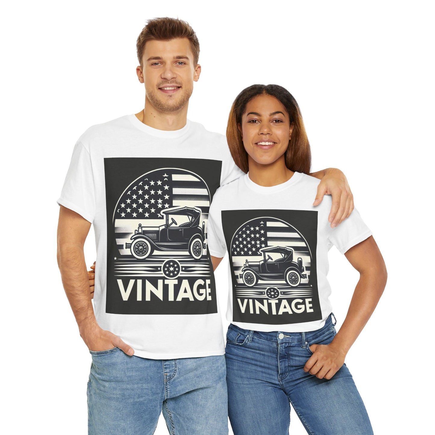 Flag Village USA Vintage Car Flag T-SHIRT Heavy Cotton Tee USA0001