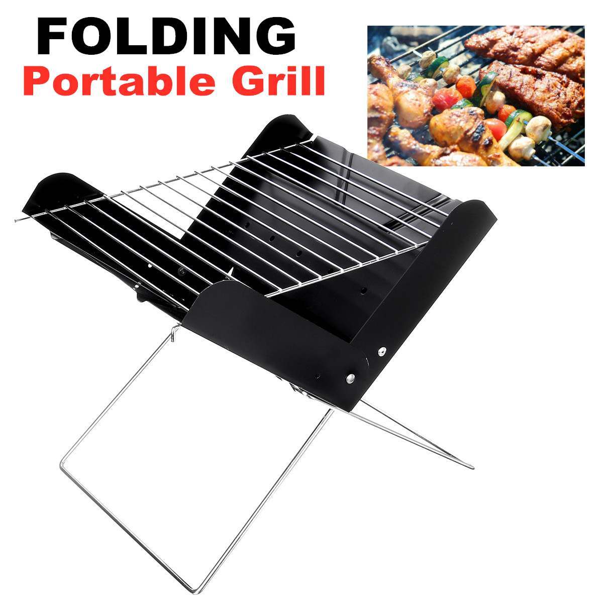 Flag Village BBQ Grill Folding Stainless Steel Portable Small Barbecue Grill Tool BBQ Outdoor Camping Charcoal Furnace BBQ Grills Accessories