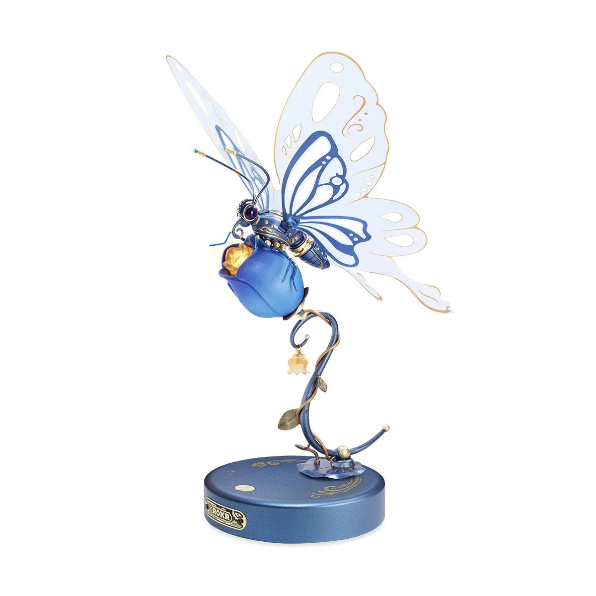 Flag Village Robotime ROKR Butterfly DIY Mechanical 3D Puzzle Toys For Gifts Bionic Butterfly Wings Golden Lighting Rose Exquisite Texture