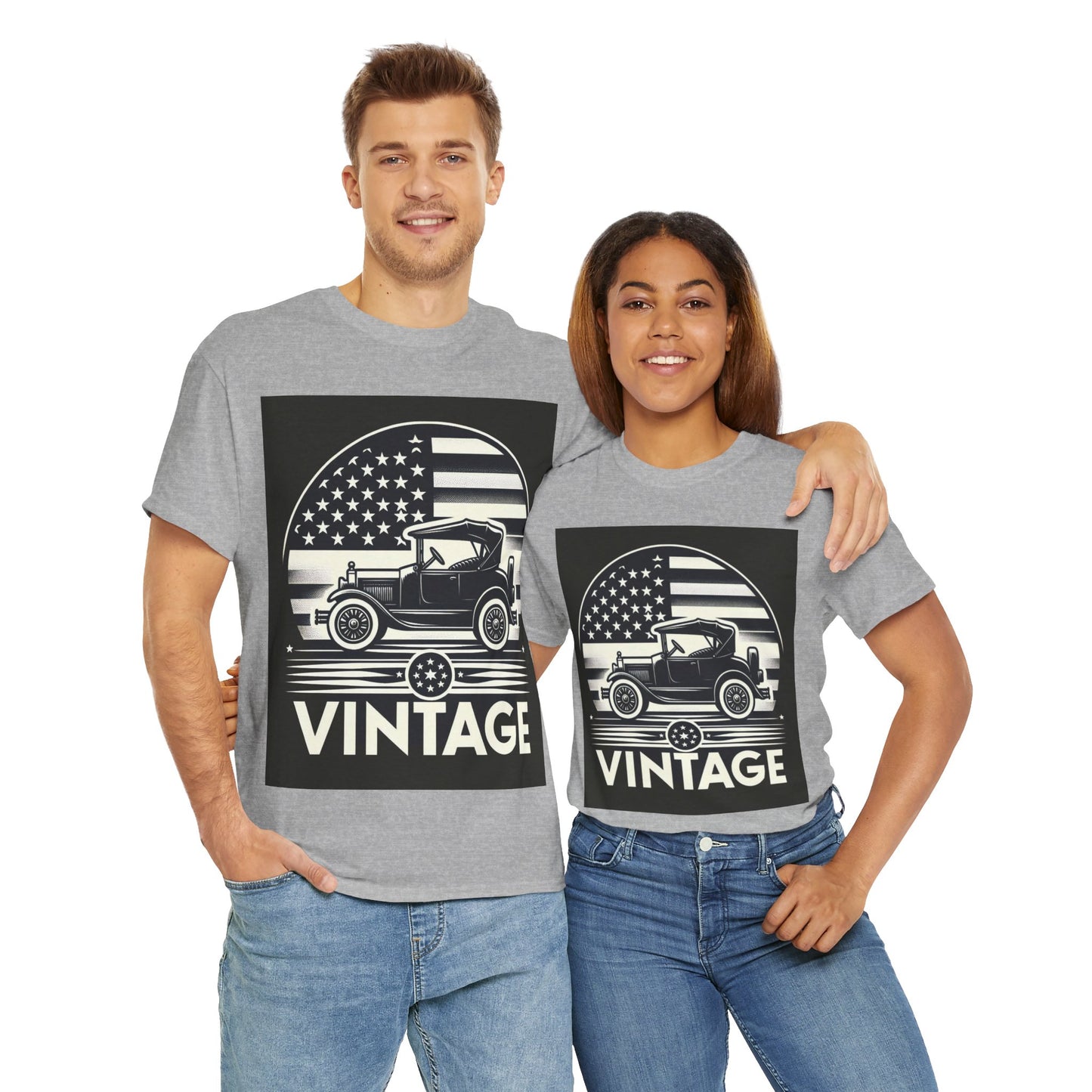 Flag Village USA Vintage Car Flag T-SHIRT Heavy Cotton Tee USA0001