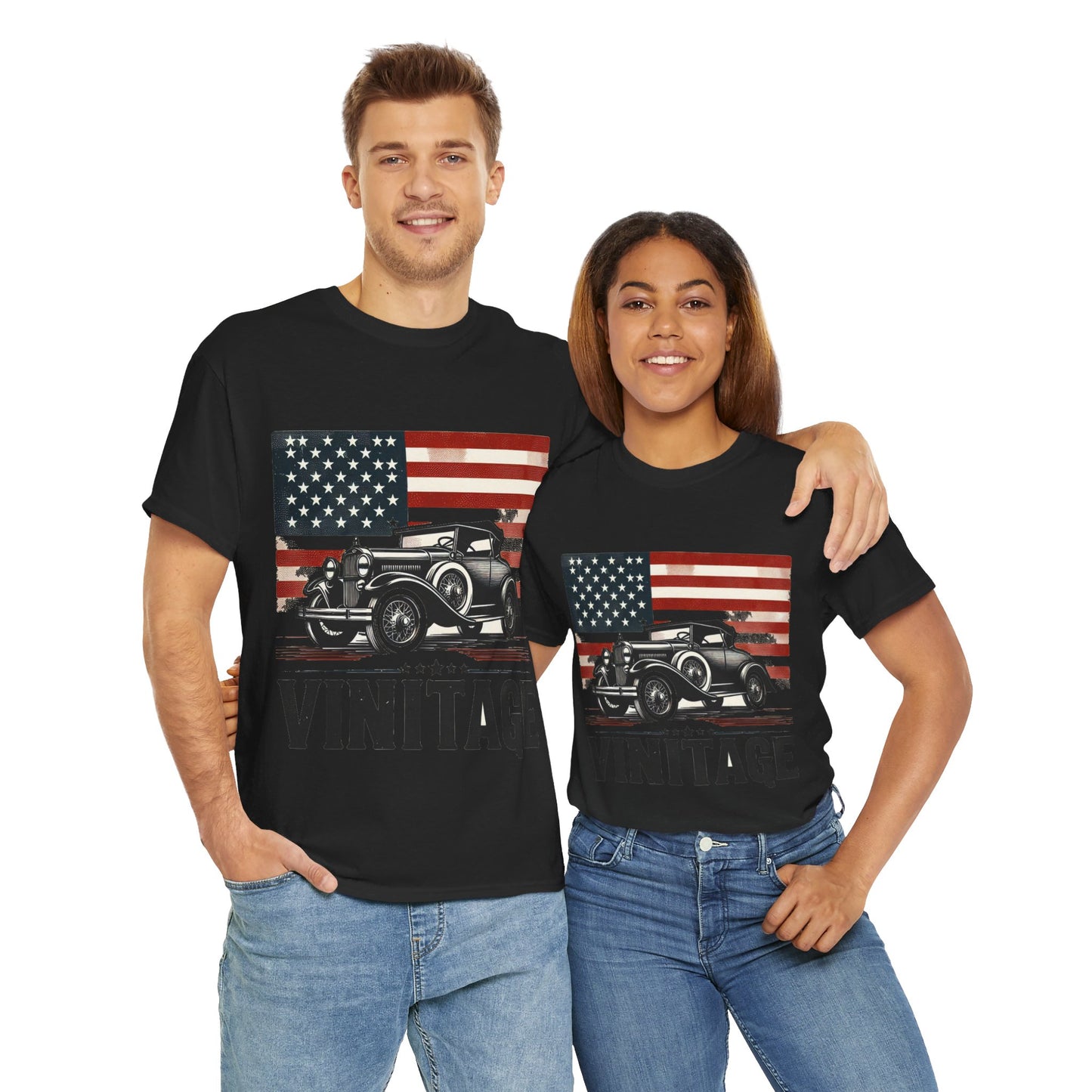 Flag Village USA Vintage Car Flag T-SHIRT Heavy Cotton Tee USA0002