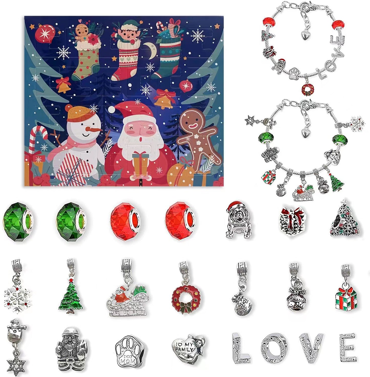 Flag Village Christmas Advent 24 Countdown Calendar Gift Box Bracelet Set
